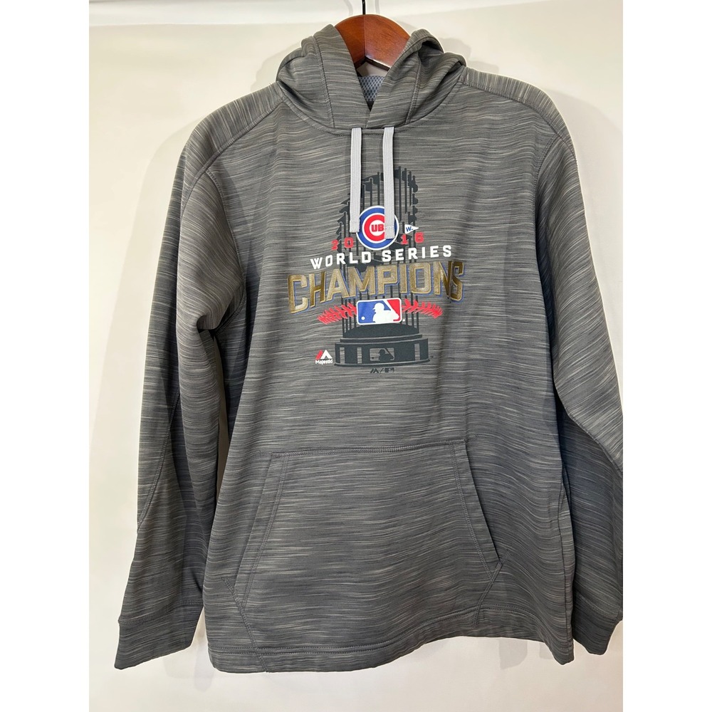 Chicago Cubs 2016 World Champion Majestic Gray Coolbase Performance Hoodie Sz M